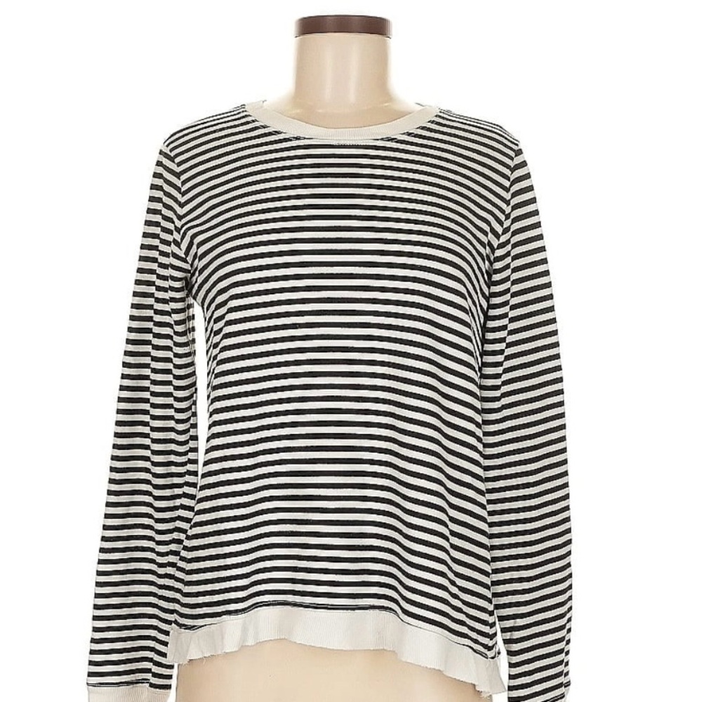 Anthropologie Black and White Striped Long Sleeve Top "Left of Center"